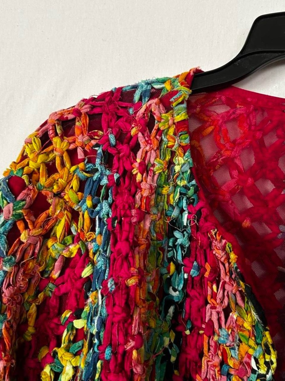 Multicolor Open-Knit Fringe Women's Cardigan Sweater size large - Picture 7 of 8